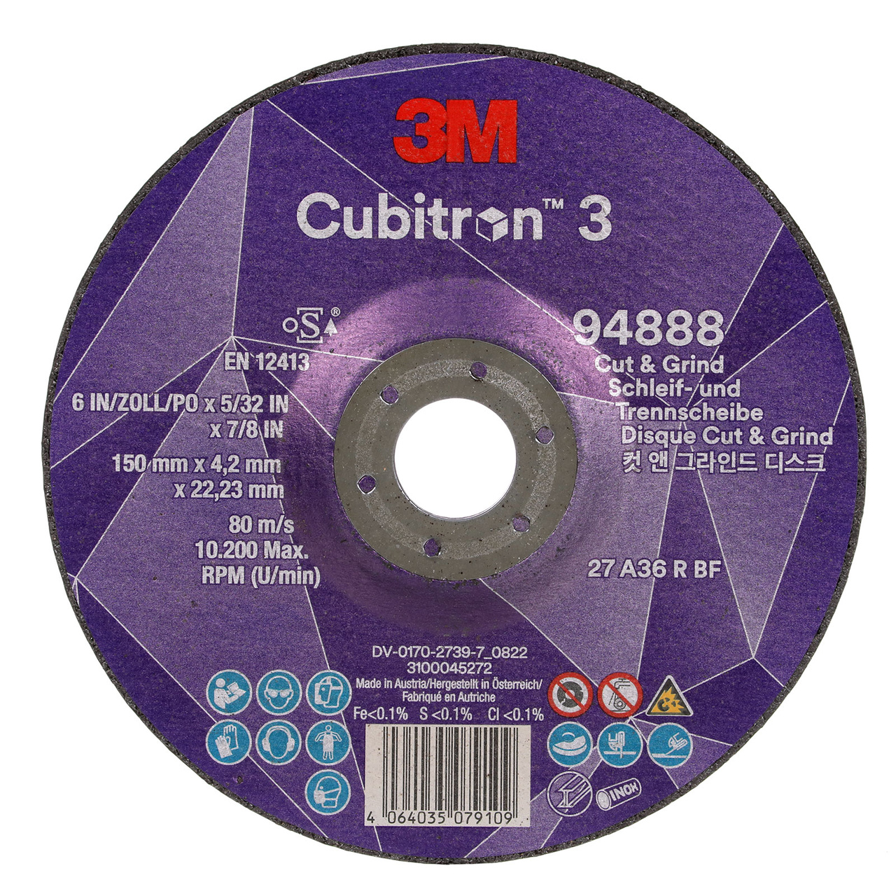 Kapskiva Cubitron 3, T27, 150 x 4,2 x 22,23 mm