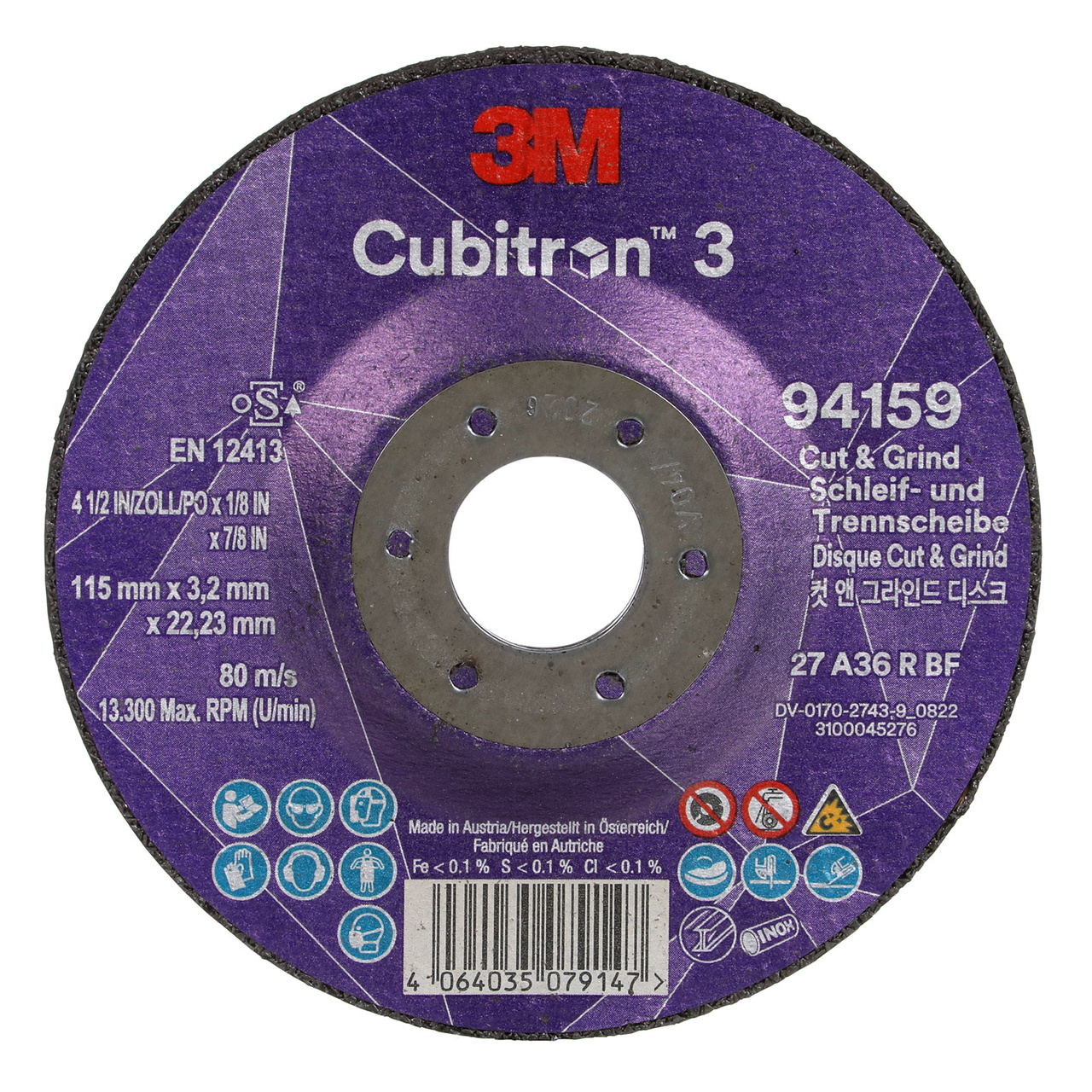 Kapskiva Cubitron 3, T27, 115 x 3,2 x 22,23 mm