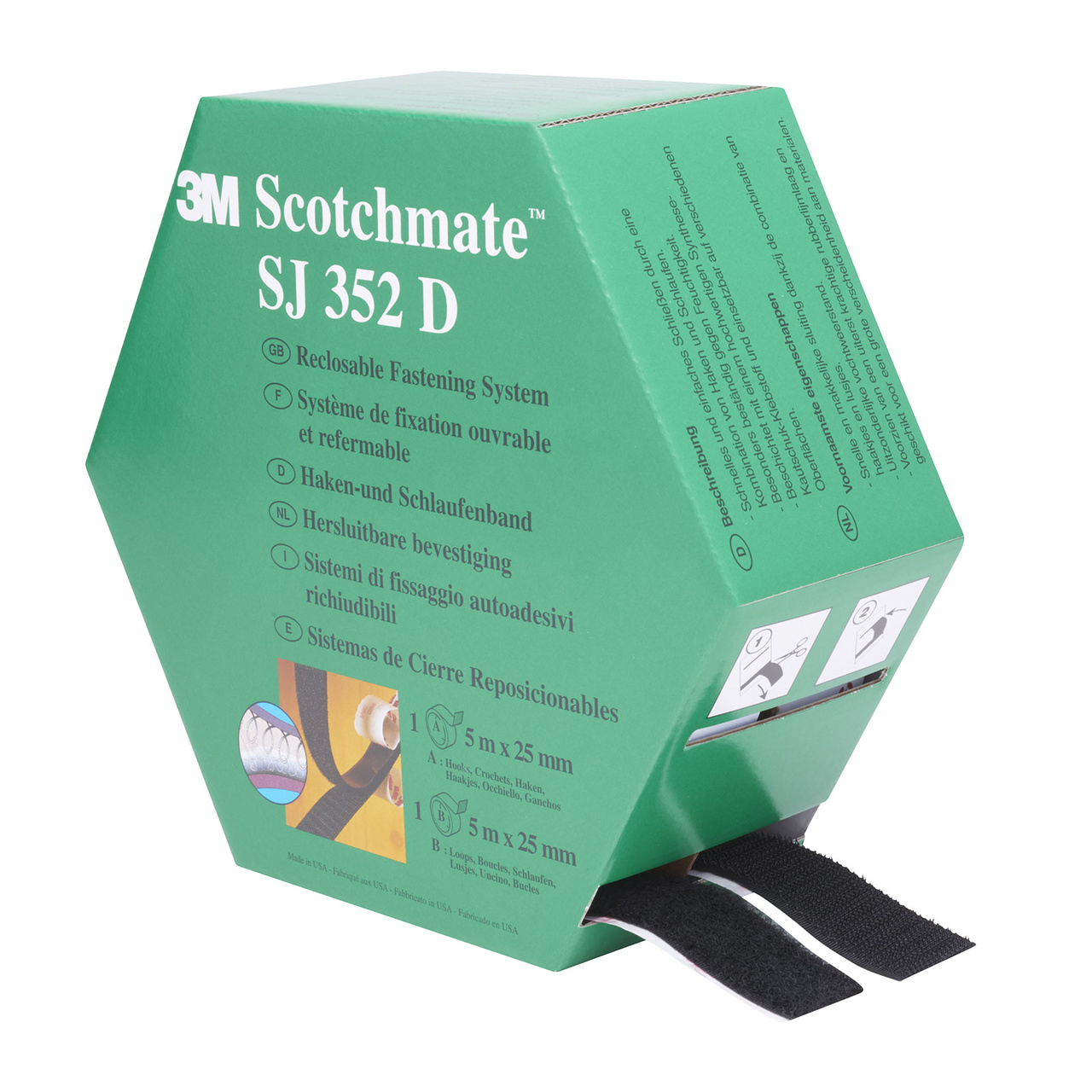 Kardborreband, 25 mm x 5 m, svart