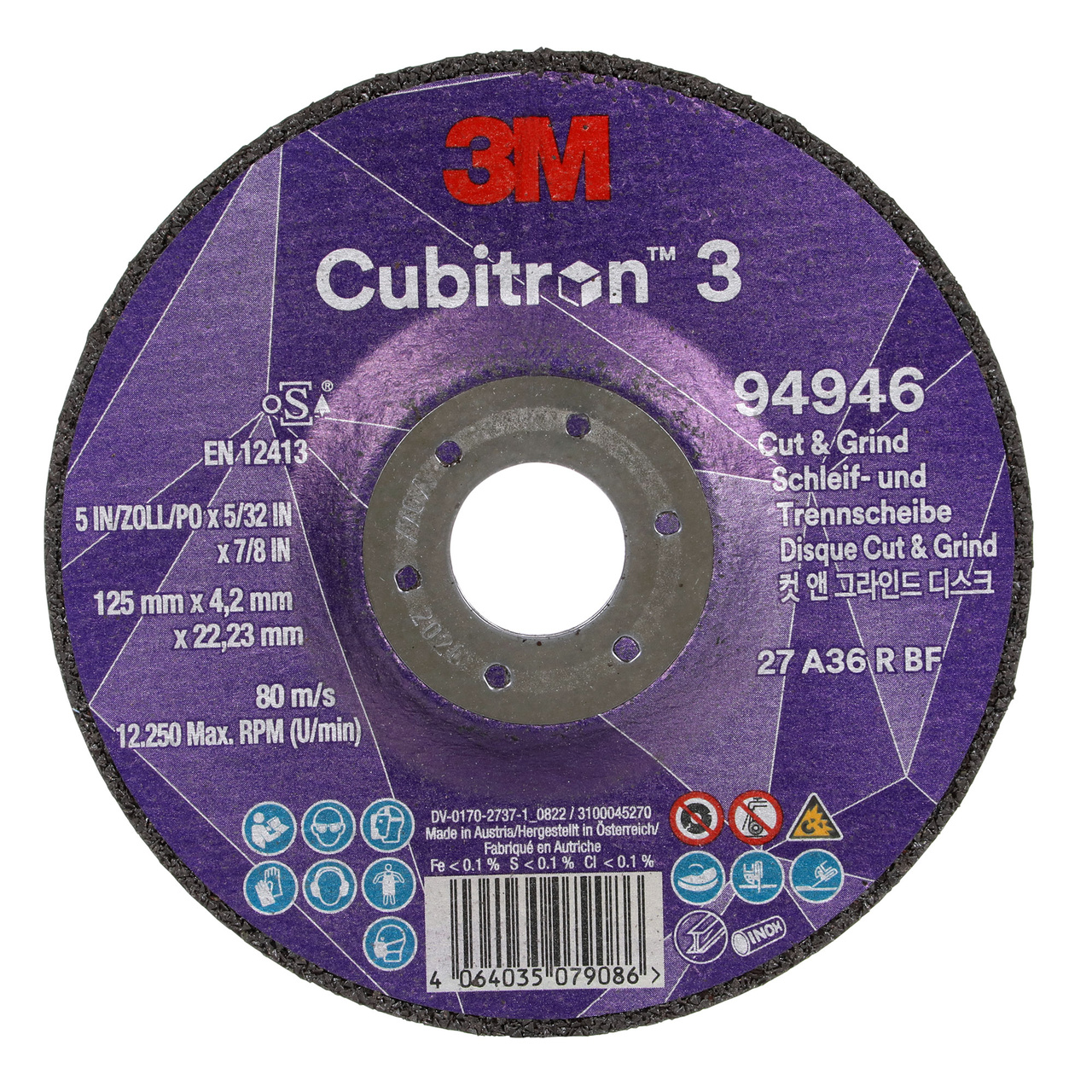 Kapskiva Cubitron 3, T27, 125 x 4,2 x 22,23 mm